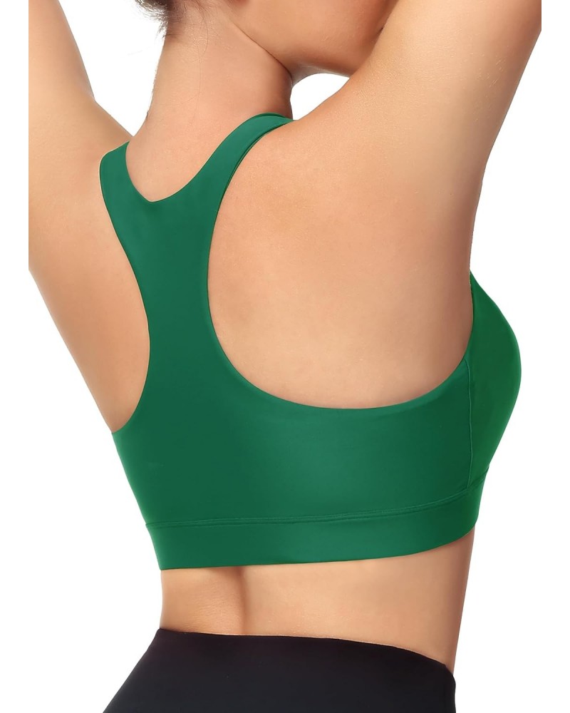 Women's Swim Bra Racerback Sports Bra Swimsuit Top Modest High Neck Bikini Tops Removable Padded Quick Dry UPF 50+ Green $20....