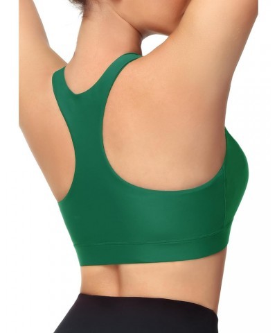 Women's Swim Bra Racerback Sports Bra Swimsuit Top Modest High Neck Bikini Tops Removable Padded Quick Dry UPF 50+ Green $20....