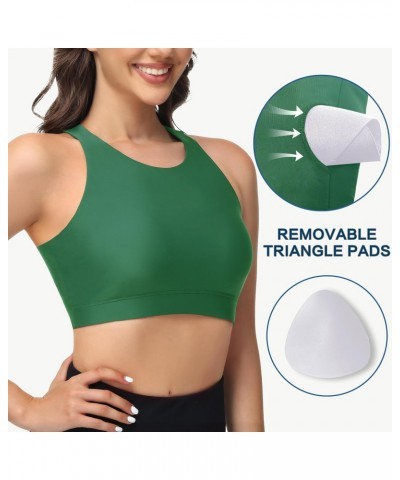 Women's Swim Bra Racerback Sports Bra Swimsuit Top Modest High Neck Bikini Tops Removable Padded Quick Dry UPF 50+ Green $20....