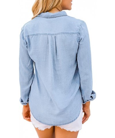 Denim Shirt Women Chambray Jean Western Shirts Long Sleeve Button Down Tops A Helium Blue $18.27 Blouses