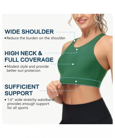 Women's Swim Bra Racerback Sports Bra Swimsuit Top Modest High Neck Bikini Tops Removable Padded Quick Dry UPF 50+ Green $20....