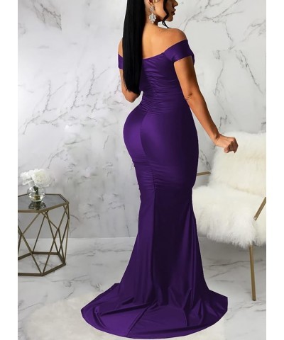 Women's Sexy Off Shoulder Dress V Neck High Split Long Formal Party Maxi Floor Dresses Evening Gown 6indigo Blue Purple $18.0...