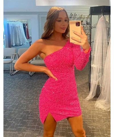 Sequin Homecoming Dresses with Sleeves One Shoulder Short Prom Dress for Teens Glitter Tight Cocktail Gown Mint Green $20.70 ...