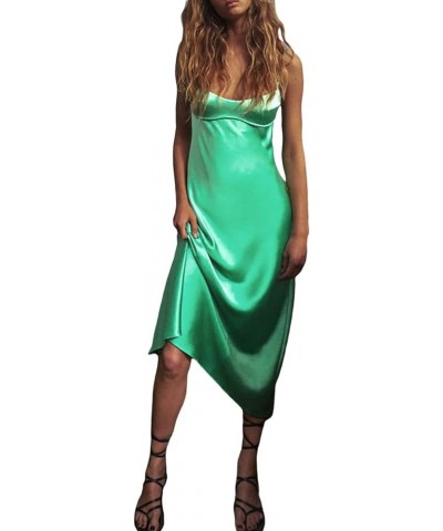 Women Spaghetti Strap Sleeveless Backless V Neck Maxi Dress Mushroom Print Long Dress Satin Slim Fit Bodycon Green 2 $9.85 Dr...