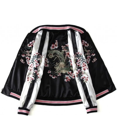 Floral Satin Harajuku Embroidery Baseball Jacket Women Double Sided Bomber Coat,Pink,S X-Small Pink $43.61 Jackets