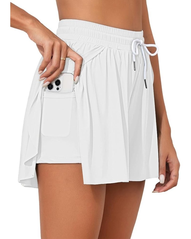 Women's 3" High Waisted Swim Skirt Shorts Flowy Quick Dry Elastic Waist Swim Bottoms with Pockets White $14.03 Swimsuits