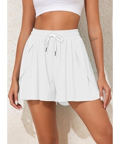 Women's 3" High Waisted Swim Skirt Shorts Flowy Quick Dry Elastic Waist Swim Bottoms with Pockets White $14.03 Swimsuits