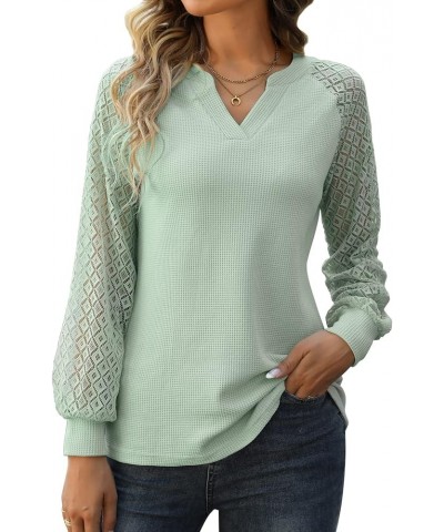 Long Sleeve Shirts for Women Casual Dressy Blouse Tops 2024 Spring Fashion T-Shirts Light Green - Lace Sleeve $11.25 Blouses