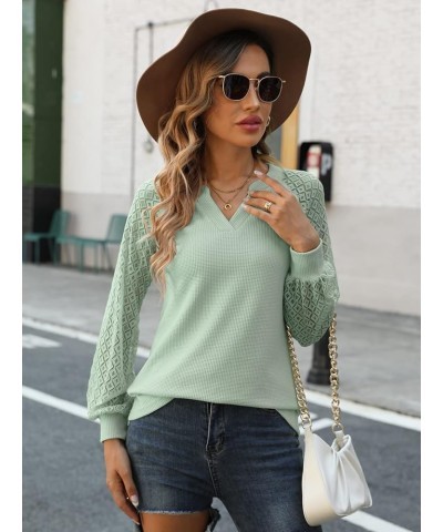 Long Sleeve Shirts for Women Casual Dressy Blouse Tops 2024 Spring Fashion T-Shirts Light Green - Lace Sleeve $11.25 Blouses