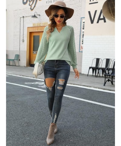 Long Sleeve Shirts for Women Casual Dressy Blouse Tops 2024 Spring Fashion T-Shirts Light Green - Lace Sleeve $11.25 Blouses