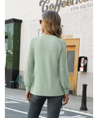 Long Sleeve Shirts for Women Casual Dressy Blouse Tops 2024 Spring Fashion T-Shirts Light Green - Lace Sleeve $11.25 Blouses