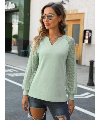 Long Sleeve Shirts for Women Casual Dressy Blouse Tops 2024 Spring Fashion T-Shirts Light Green - Lace Sleeve $11.25 Blouses