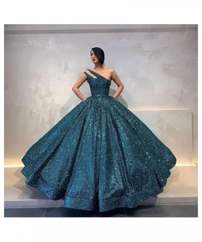 Sparkly Sequin Quinceanera Dresses One Shoulder Prom Dresses Long Ball Gown Puffy Sweet 16 Dresses for Teens Champagne $46.62...