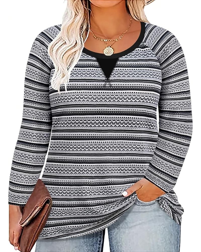 Plus Size Tops for Women Color Block Flower/Striped/Camo Crew Neck Long Sleeve Tee Shirt A557-black Striped $12.40 Sweaters