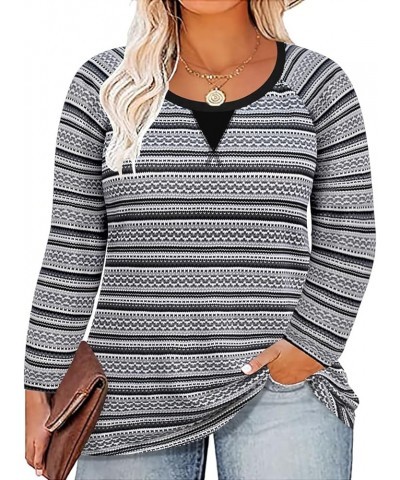 Plus Size Tops for Women Color Block Flower/Striped/Camo Crew Neck Long Sleeve Tee Shirt A557-black Striped $12.40 Sweaters