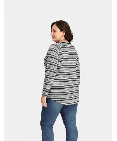 Plus Size Tops for Women Color Block Flower/Striped/Camo Crew Neck Long Sleeve Tee Shirt A557-black Striped $12.40 Sweaters