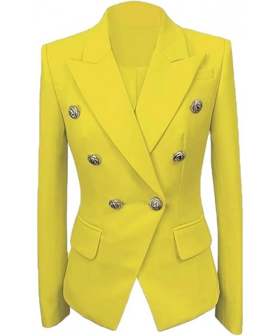 Womens Double Breasted Blazer Jacket Slim Fit Business Suit Jacket for Work Casual Wear Coat Yellow $14.40 Blazers