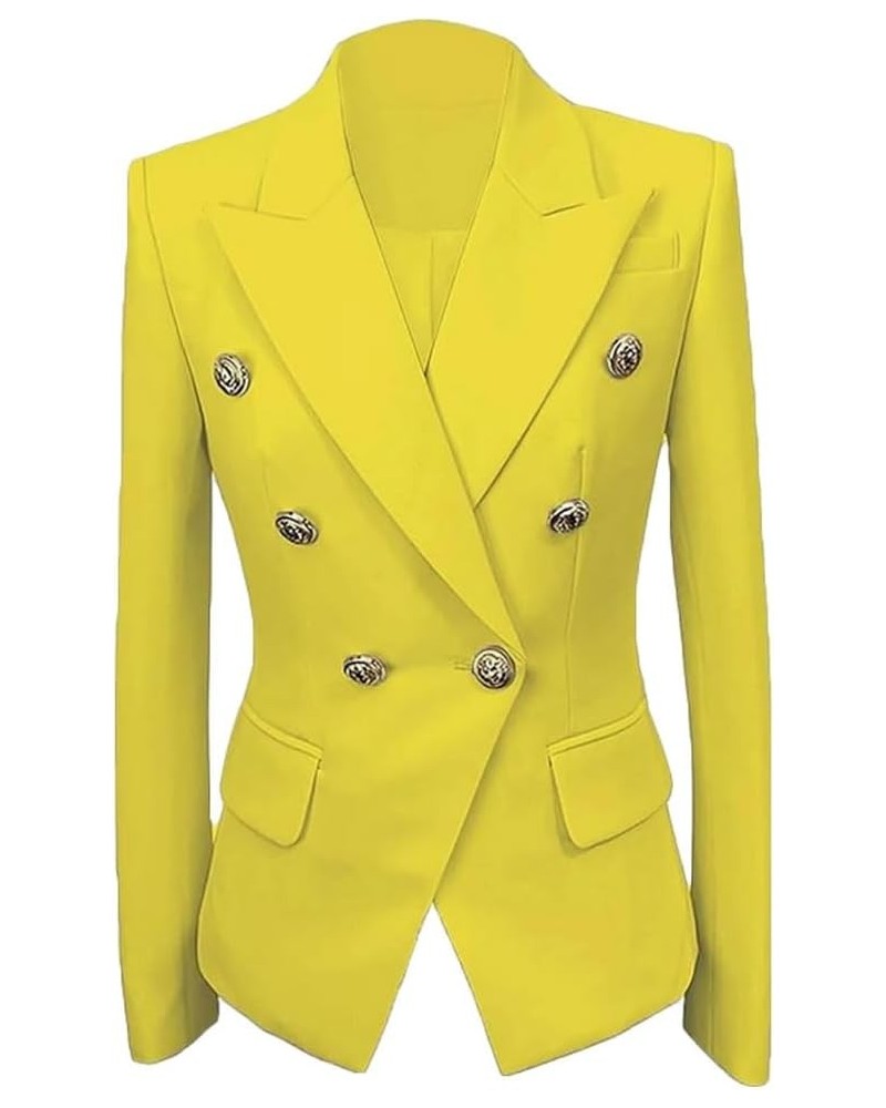 Womens Double Breasted Blazer Jacket Slim Fit Business Suit Jacket for Work Casual Wear Coat Yellow $14.40 Blazers