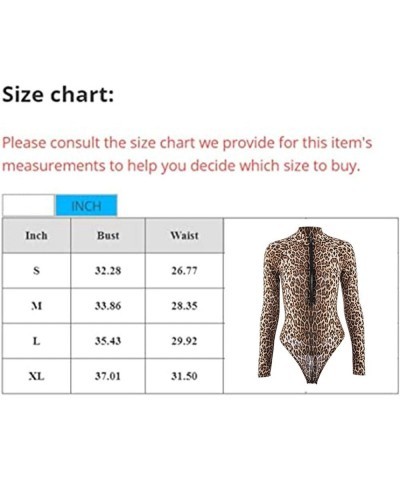 Women's Sexy Leopard Bodysuit Zipper Long Sleeve Jumpsuits One-Piece Swimwear Bodycon Leopard $10.59 Swimsuits