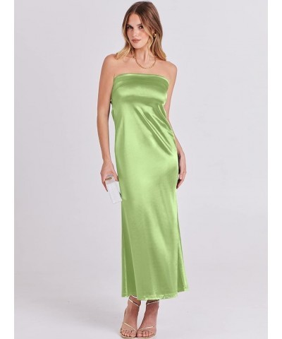 Women Summer Satin Strapless Tube Maxi Dress Sexy Backless Bodycon Elegant Wedding Guest Cocktail Maxi Dresses Light Green $2...