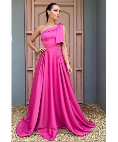 One Shoulder Satin Bridesmaid Dresses for Women Bow Strap Long Prom Evening Dress with Pockets Blush Pink $35.20 Dresses