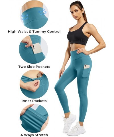 Womens Yoga Pants with Pockets High Waist Workout Leggings Running Pants Blue-018c $14.78 Pants