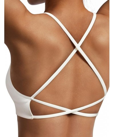 Womens Strappy Sports Bra Padded Criss Cross Back Sexy Workout Yoga Bra 006 White $12.64 Lingerie