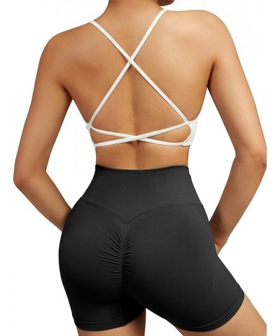 Womens Strappy Sports Bra Padded Criss Cross Back Sexy Workout Yoga Bra 006 White $12.64 Lingerie