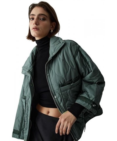 Women's Cropped Puffer Thickened Coat Winter Long Sleeve Zip Puff Quilted Winter Jacket with Warm Collar Dark Green-3 $33.20 ...