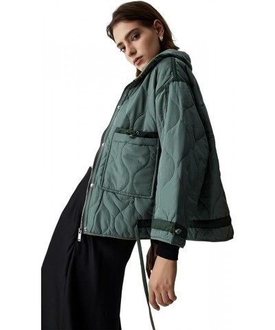 Women's Cropped Puffer Thickened Coat Winter Long Sleeve Zip Puff Quilted Winter Jacket with Warm Collar Dark Green-3 $33.20 ...