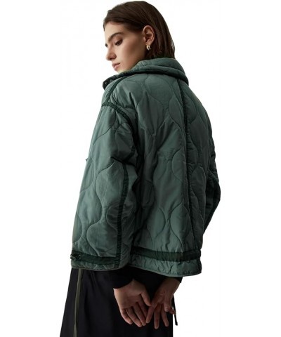 Women's Cropped Puffer Thickened Coat Winter Long Sleeve Zip Puff Quilted Winter Jacket with Warm Collar Dark Green-3 $33.20 ...