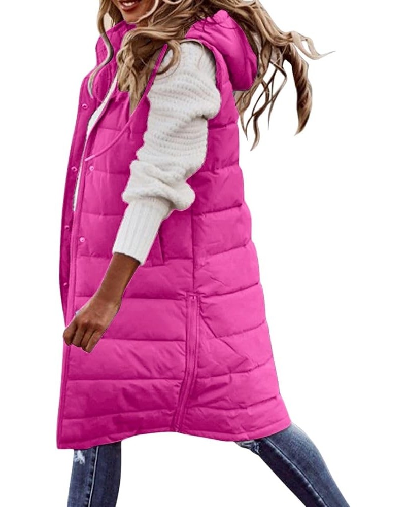 Long Puffer Vest for Women Winter Sleeveless Warm Vest Zip Up Stand Collar Jacket Solid Thickened Hooded Puffy Coat Womens Lo...