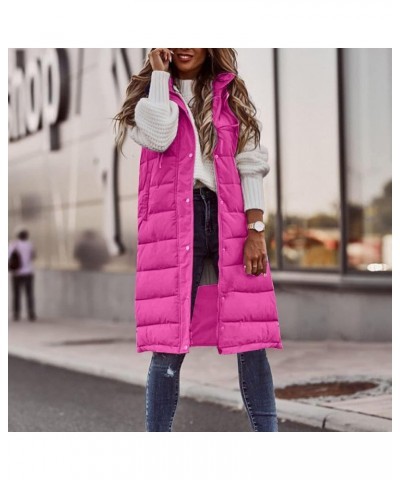 Long Puffer Vest for Women Winter Sleeveless Warm Vest Zip Up Stand Collar Jacket Solid Thickened Hooded Puffy Coat Womens Lo...