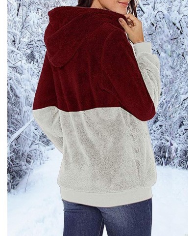 Women Casual Double Fuzzy Sweatshirt Faux Fleece Zip Pullover Hoodies Coat Outwear S-XXL C-wine Red/White $23.00 Hoodies & Sw...