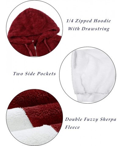 Women Casual Double Fuzzy Sweatshirt Faux Fleece Zip Pullover Hoodies Coat Outwear S-XXL C-wine Red/White $23.00 Hoodies & Sw...