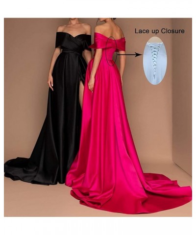 Women's Off The Shoulder Prom Dresses Long Slit Satin A-line Evening Formal Gowns with Pockets Gold $37.87 Dresses