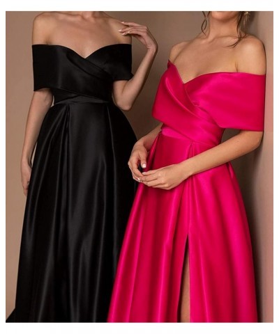 Women's Off The Shoulder Prom Dresses Long Slit Satin A-line Evening Formal Gowns with Pockets Gold $37.87 Dresses