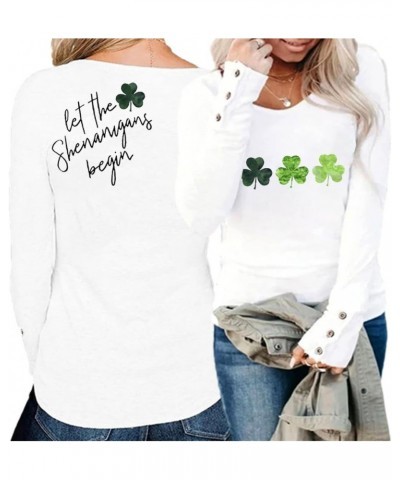 Women's Let The Shenanigans Begin Lucky Shamrock Long Sleeve T-Shirt Women's St. Patrick's Day Sharocks Sweatshirt B-double-w...