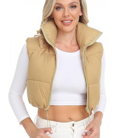 Women's Crop Puffer Vest with Pockets (XS-XXL) Khaki-no Pockets $22.67 Vests