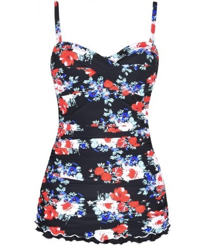 Women's One Piece Swimdress Tummy Control Bathing Suit Front Cross Monokini Ruffled Hem Swimsuits Swim Dress Red Floral $21.5...