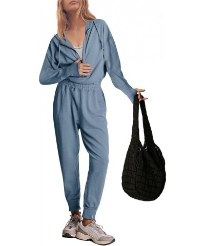 Womens Jumpsuits One Piece Zip Up Hoodie Outfits Long Sleeve Elastic High Waisted Hooded Onesie Overalls Dusty Blue $25.51 Ju...