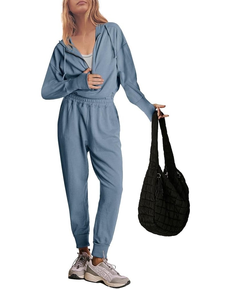 Womens Jumpsuits One Piece Zip Up Hoodie Outfits Long Sleeve Elastic High Waisted Hooded Onesie Overalls Dusty Blue $25.51 Ju...