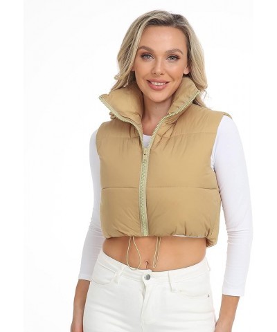 Women's Crop Puffer Vest with Pockets (XS-XXL) Khaki-no Pockets $22.67 Vests