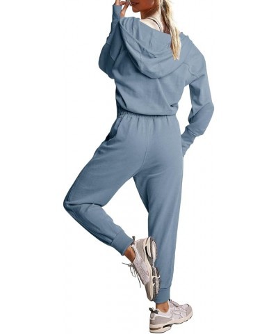 Womens Jumpsuits One Piece Zip Up Hoodie Outfits Long Sleeve Elastic High Waisted Hooded Onesie Overalls Dusty Blue $25.51 Ju...