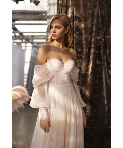 Women's Tulle Long Prom Dress Puffy Sleeve 2023 Off Shoulder Sweetheart Vintage Evening Party Gowns Pink $32.40 Dresses