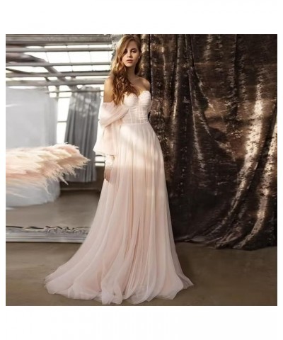 Women's Tulle Long Prom Dress Puffy Sleeve 2023 Off Shoulder Sweetheart Vintage Evening Party Gowns Pink $32.40 Dresses