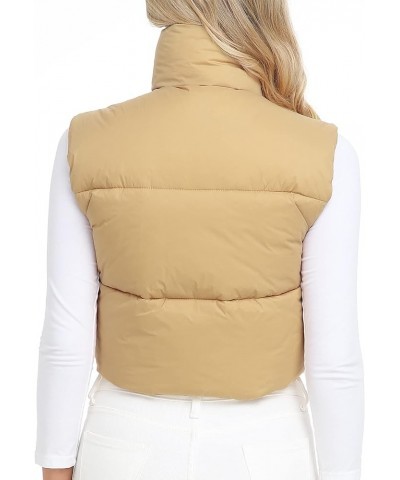 Women's Crop Puffer Vest with Pockets (XS-XXL) Khaki-no Pockets $22.67 Vests