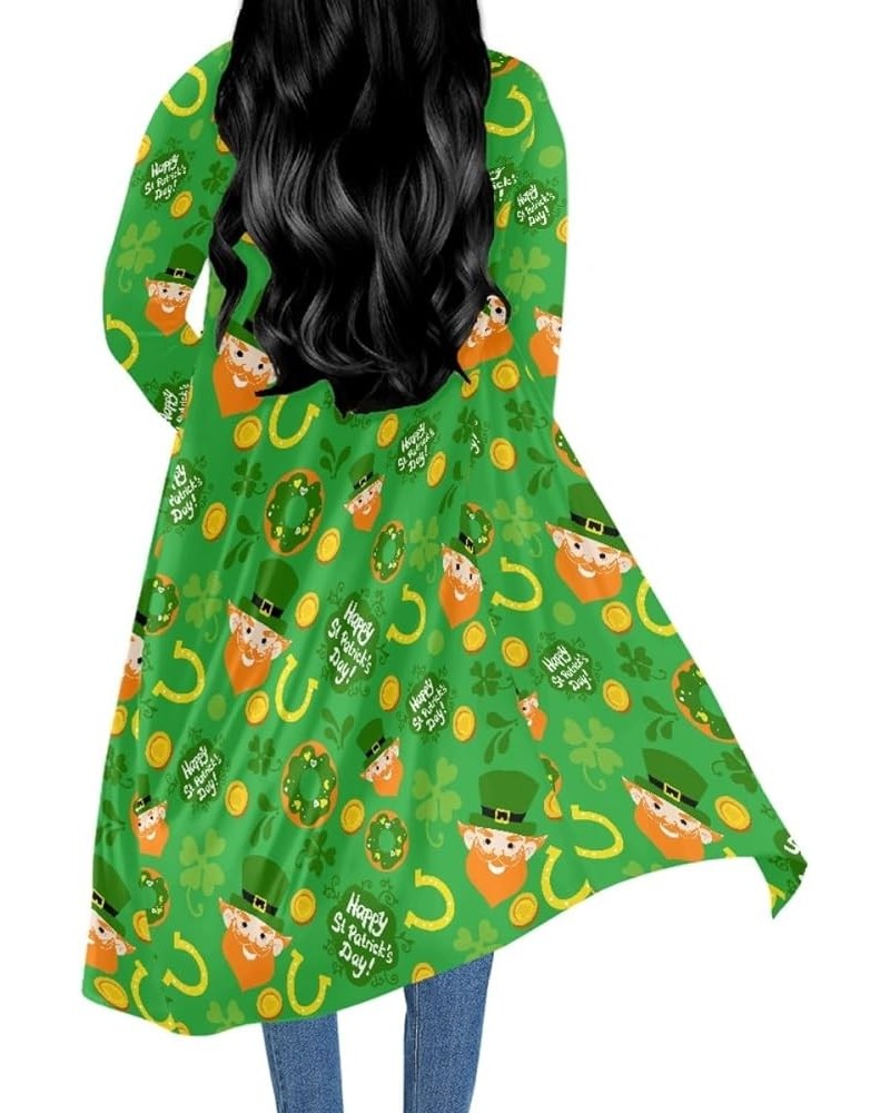 Women St. Patrick's Day Luck Shamrock Printed Open Front Long Sleeve Maxi Cardigans Outwear Saint Patrick $13.20 Sweaters