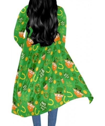 Women St. Patrick's Day Luck Shamrock Printed Open Front Long Sleeve Maxi Cardigans Outwear Saint Patrick $13.20 Sweaters