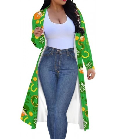 Women St. Patrick's Day Luck Shamrock Printed Open Front Long Sleeve Maxi Cardigans Outwear Saint Patrick $13.20 Sweaters